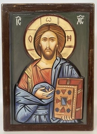 Cristo Maestro. Jesucristo bendiciendo, con el Evangelio cerrado y encuadernado