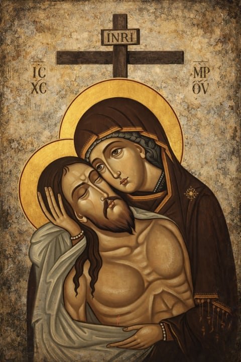 La Piedad. La Virgen María sosteniendo el cuerpo de Cristo bajado de la cruz