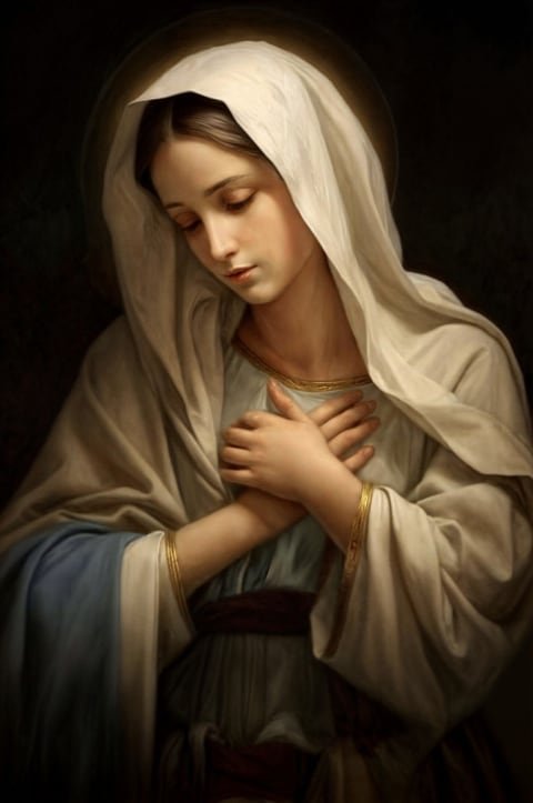 Virgen orante. La Virgen María en oración, con las manos cruzadas sobre el pecho